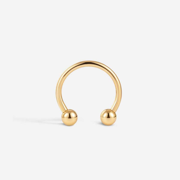 14K solid gold horseshoe piercing ring with two polished ball ends