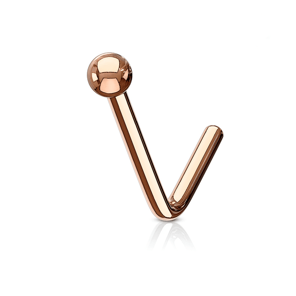 L-Shaped Nose Stud with Ball End 18G Rose Gold - SkinKandy | Body Jewellery & Piercing