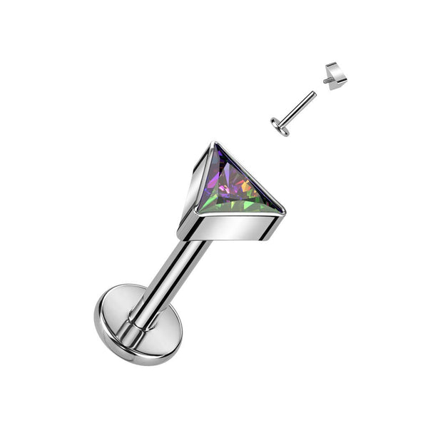 Titanium Internally Threaded Labret With Triangle CZ Top