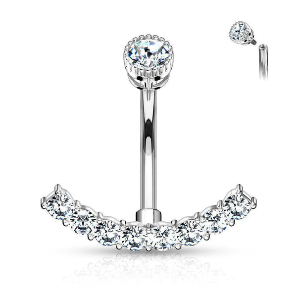 Curve Lined Cubic Zirconia Gem Belly Bar