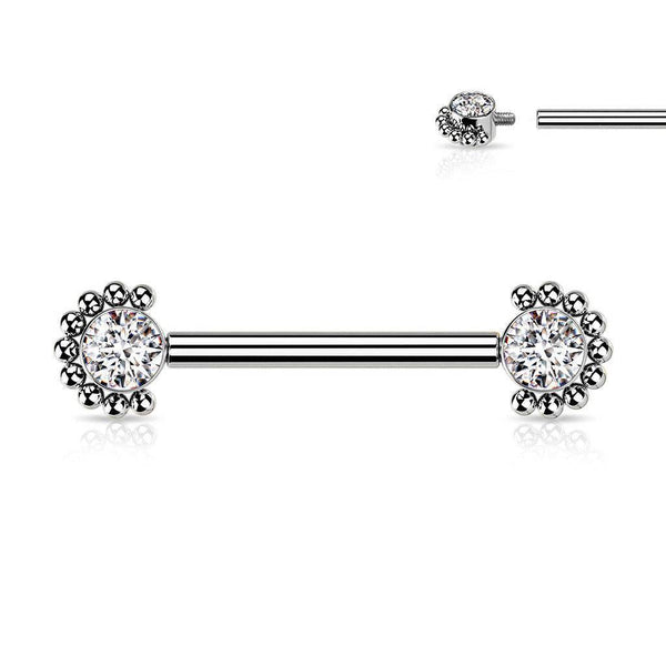 CZ Beaded Edge Titanium Nipple Bar