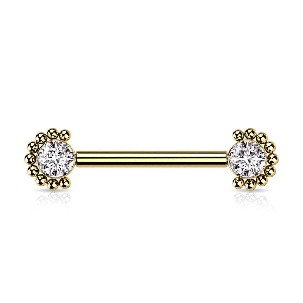 CZ Beaded Edge Titanium Nipple Bar - SkinKandy | Body Jewellery & Piercing Online Australia