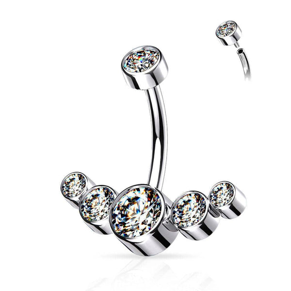 Curve Gem Cluster Implant Grade Titanium Belly Ring