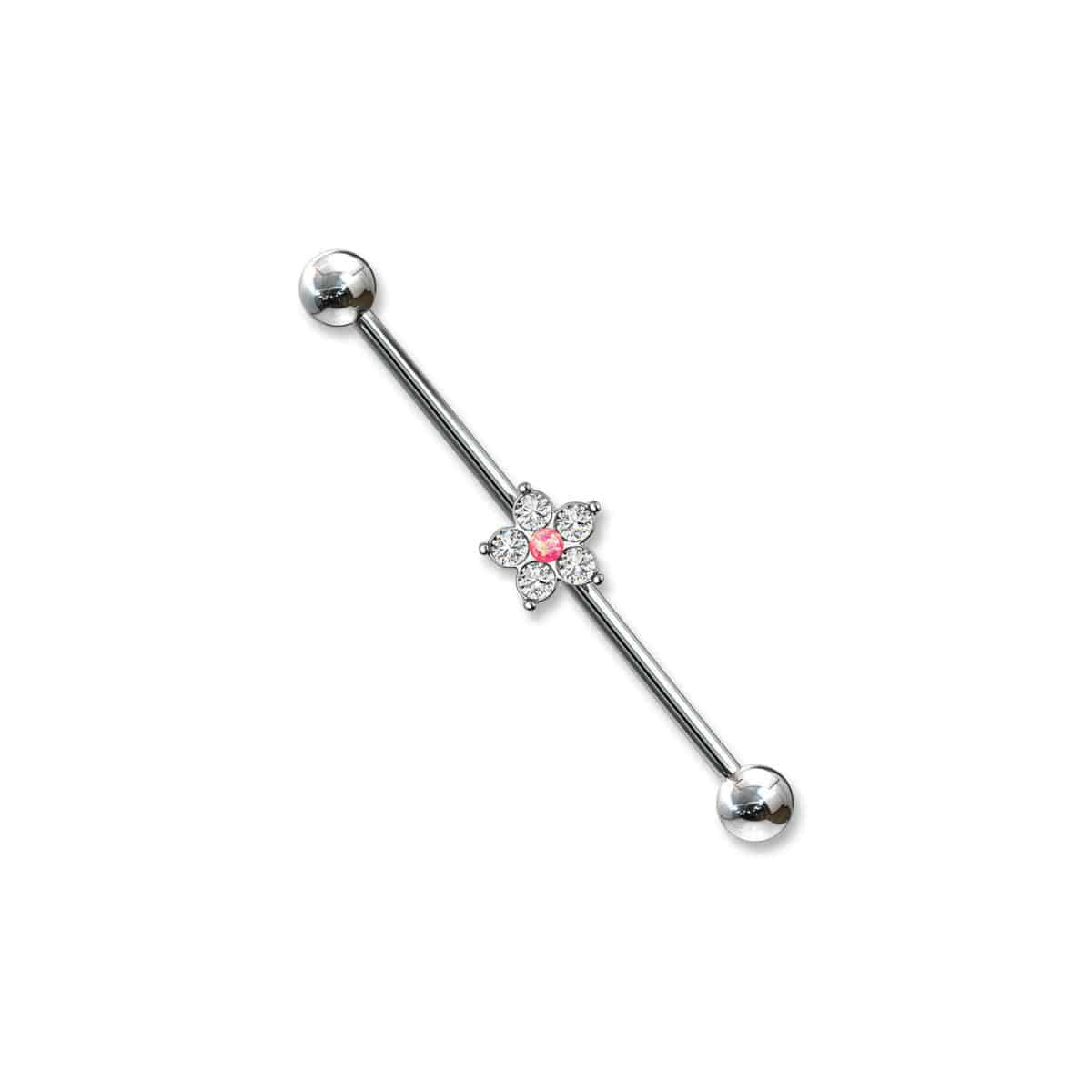 CZ Flower Opal Centre Industrial Barbell - SkinKandy | Body Jewellery & Piercing Online Australia