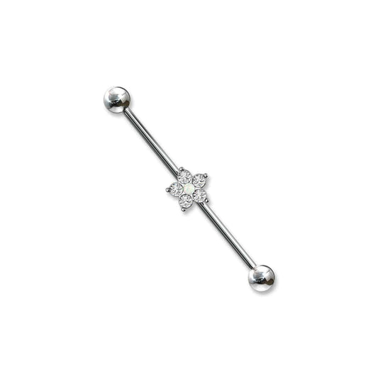 CZ Flower Opal Centre Industrial Barbell - SkinKandy | Body Jewellery & Piercing Online Australia