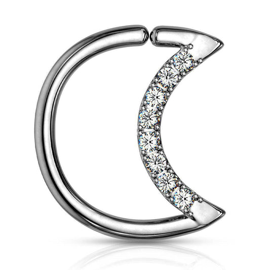 CZ Lined Crescent Moon Bendable Ring - SkinKandy | Body Jewellery & Piercing Online Australia