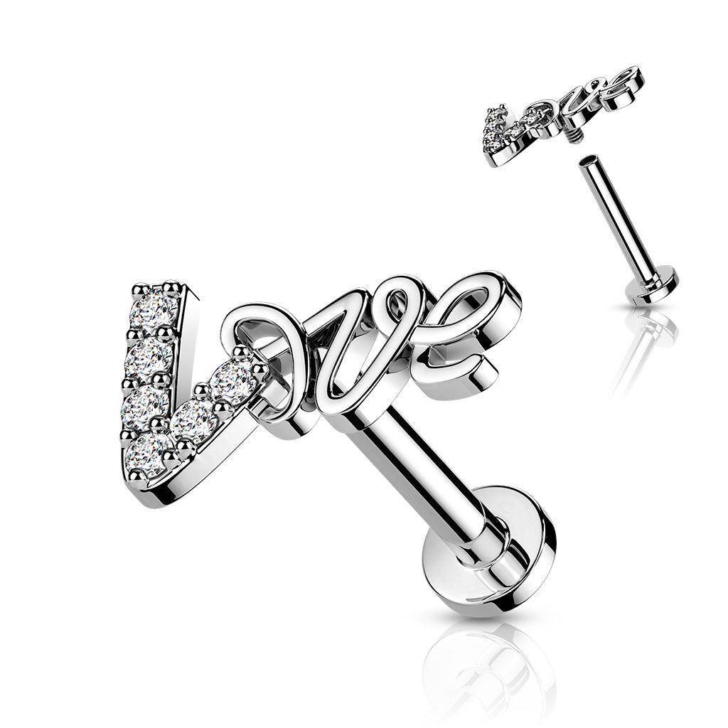CZ Love Top Internally Threaded Cartilage Labret - SkinKandy | Body Jewellery & Piercing Online Australia