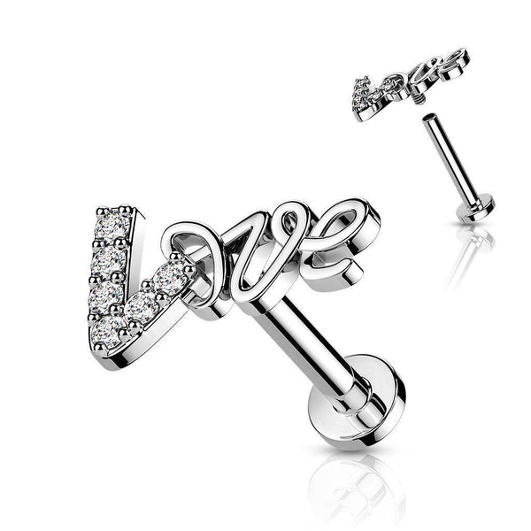 CZ Love Top Internally Threaded Cartilage Labret