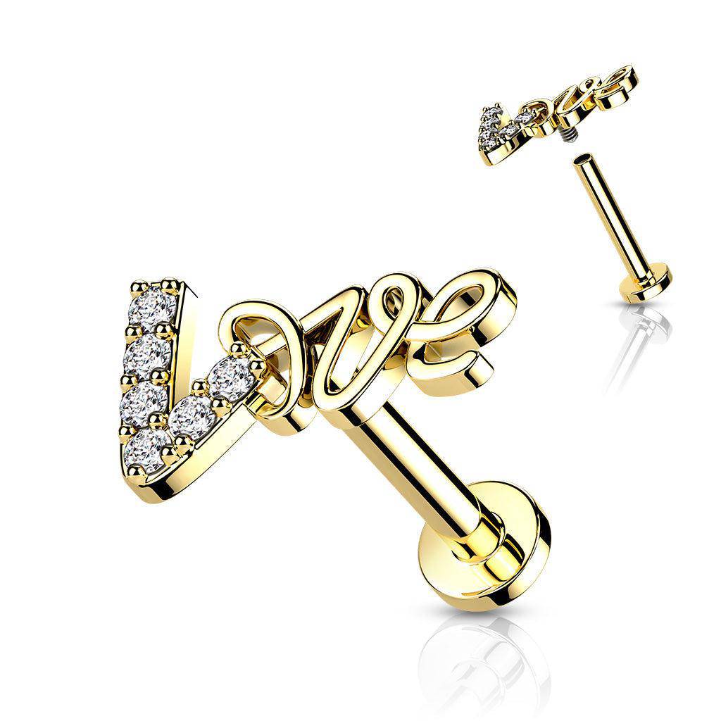 CZ Love Top Internally Threaded Cartilage Labret - SkinKandy | Body Jewellery & Piercing Online Australia