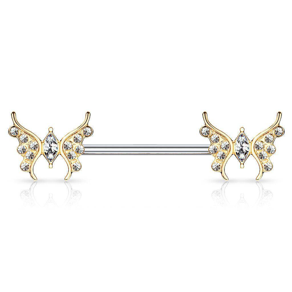 Paved Marquis Butterfly Nipple Barbell - SkinKandy | Body Jewellery & Piercing Online Australia