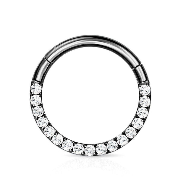 CZ Titanium Hinged Segment Ring 16G - Black