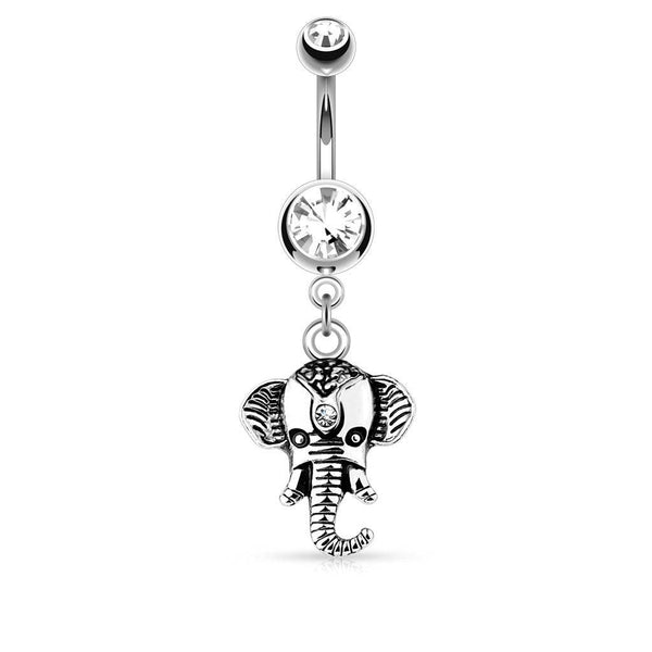 Dangling Elephant Cubic Zirconia Belly Ring