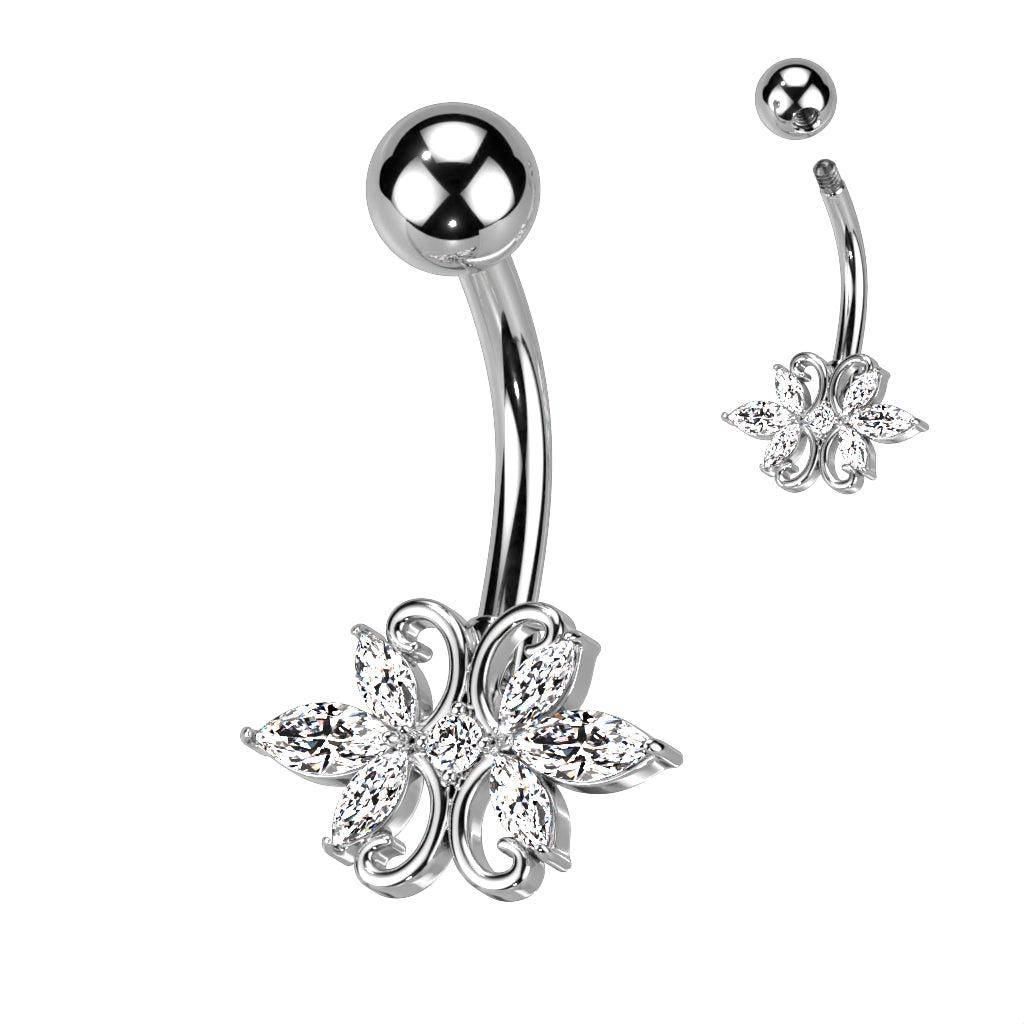 Double Heart Marquis CZ Belly Ring - SkinKandy | Body Jewellery & Piercing Online Australia