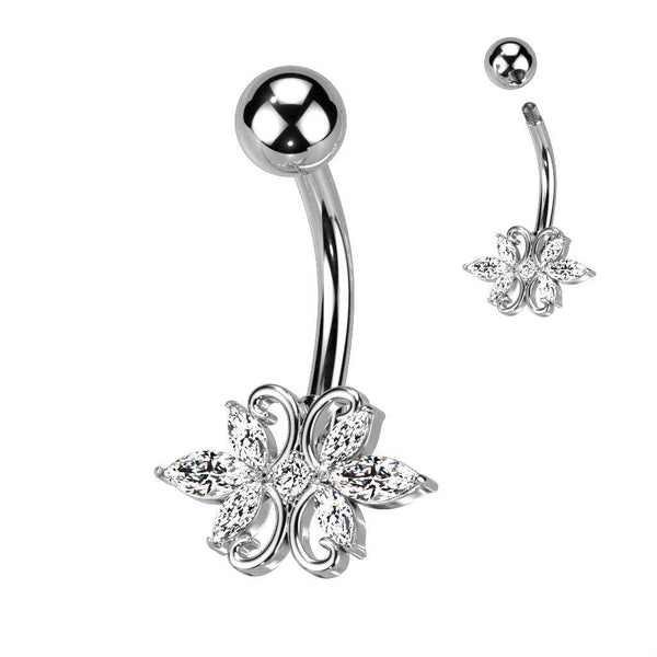 Double Heart Marquis Cubic Zirconia Belly Ring