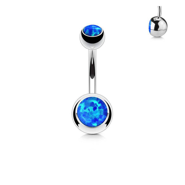 Double Opal 316L Surgical Steel Belly Bar