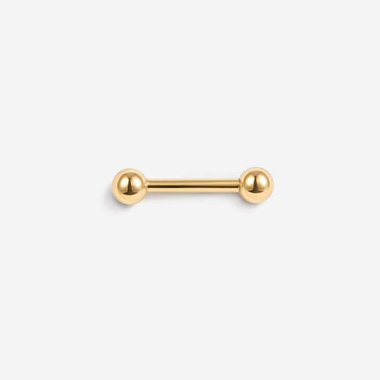 14K gold barbell piercing with a straight bar and polished ball ends