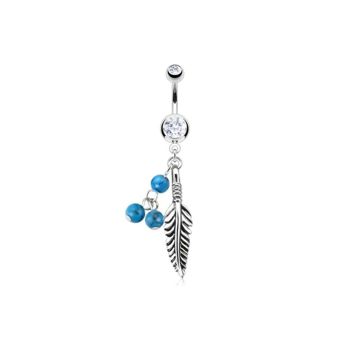 Feather Turquoise Stone Belly Bar - SkinKandy | Body Jewellery & Piercing Online Australia