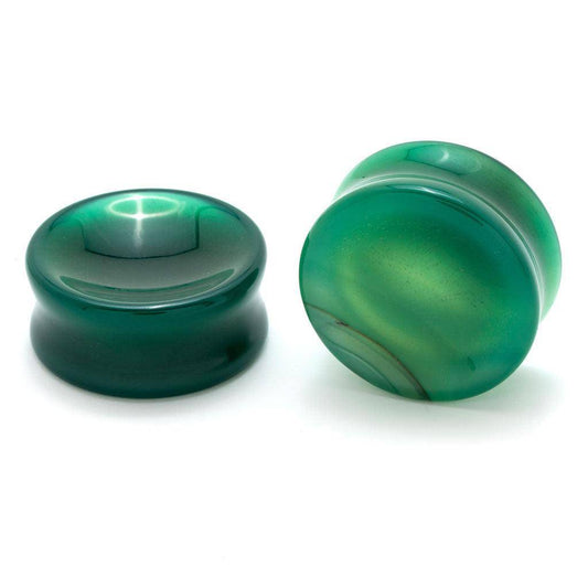 Green Agate Concave Stone Plugs - SkinKandy | Body Jewellery & Piercing Online Australia