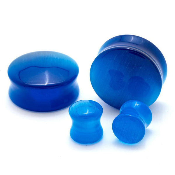 Ocean Blue Cats Eye Stone Plugs