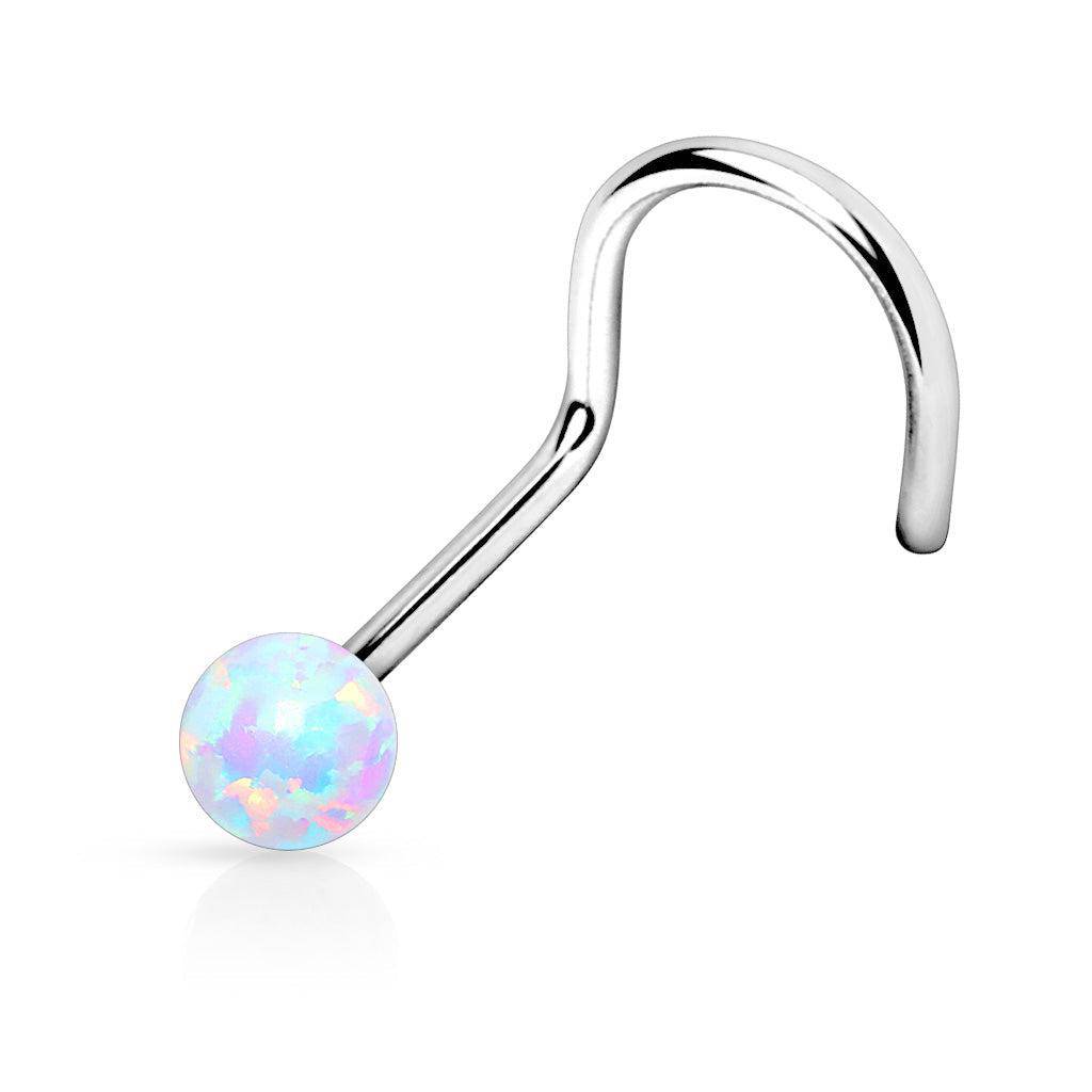Opal ball steel nose screw with iridescent opal gemstone ball