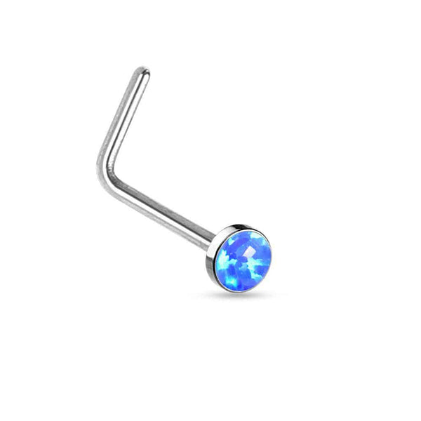 Opal Nose Stud with Flat Top and L Bend