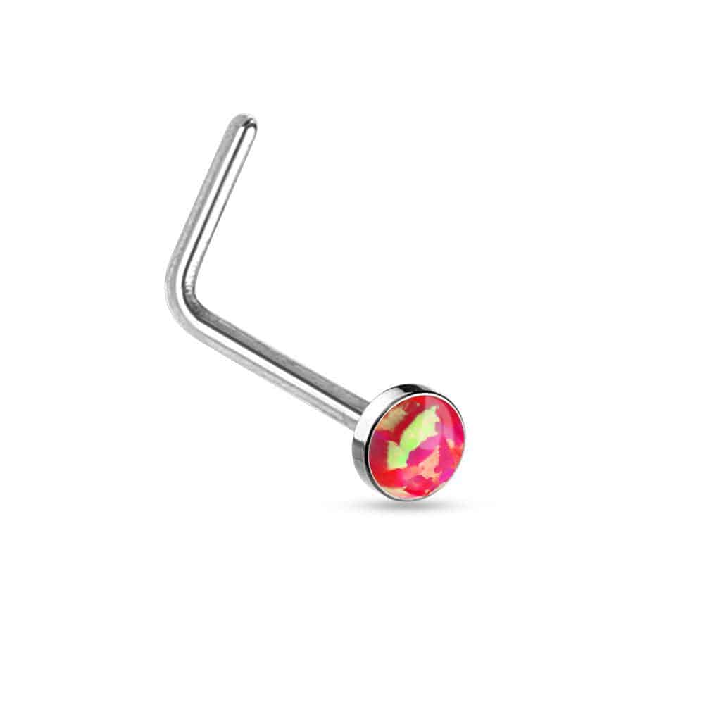 Opal Nose Stud with Flat Top and L Bend - SkinKandy | Body Jewellery & Piercing Online Australia