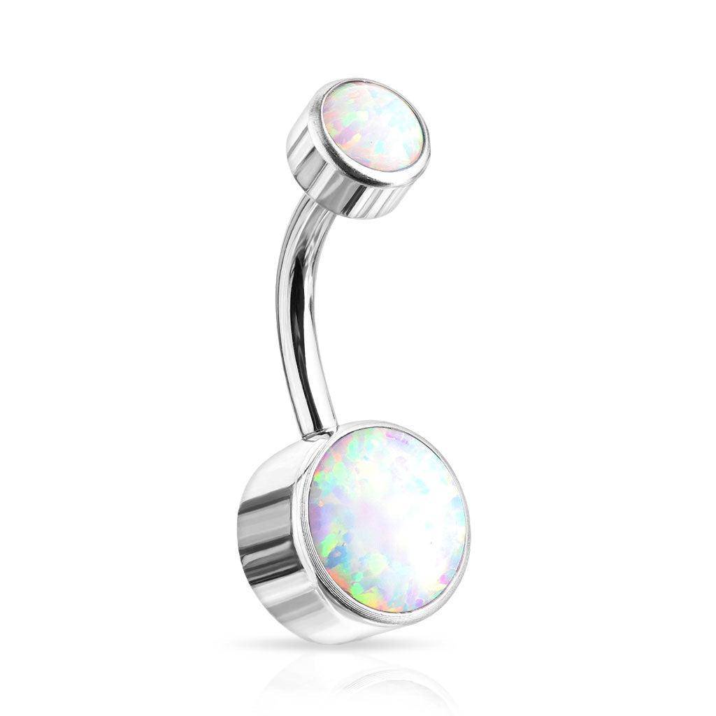 White Opal Internally Threaded Titanium Belly Bar - SkinKandy | Body Jewellery & Piercing Online Australia