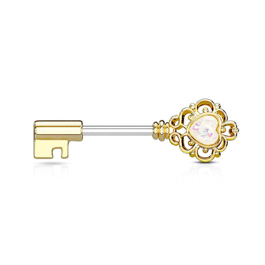 Opal Vintage Key Nipple Barbell - SkinKandy | Body Jewellery & Piercing Online Australia
