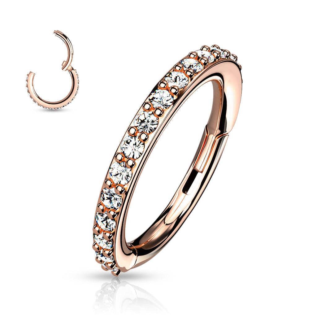 Outward Facing CZ Gem Hinged Segment Ring - Rose Gold