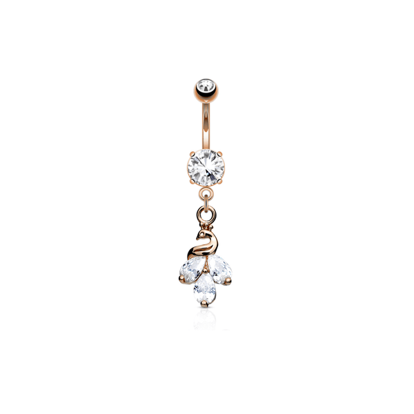 Peacock Dangle Cubic Zirconia Prong-Set Belly Ring