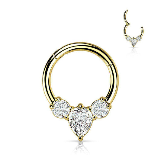 Pear Drop CZ Hinged Segment Ring - SkinKandy | Body Jewellery & Piercing Online Australia