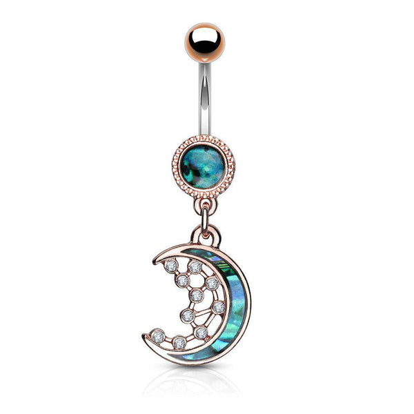 Pearl Belly Bar with Dangling Moon