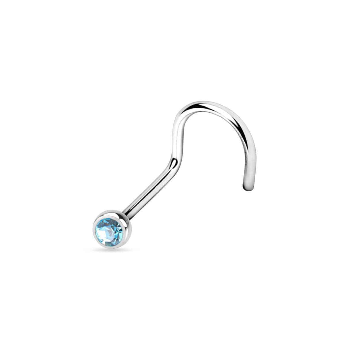 316L surgical steel nose piercing with round press-fit ball and light blue gem