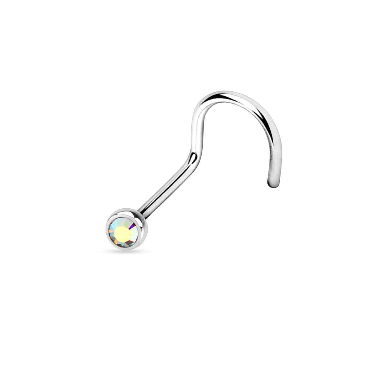 316L surgical steel nose piercing with round press-fit ball and iridescent multicolor gem