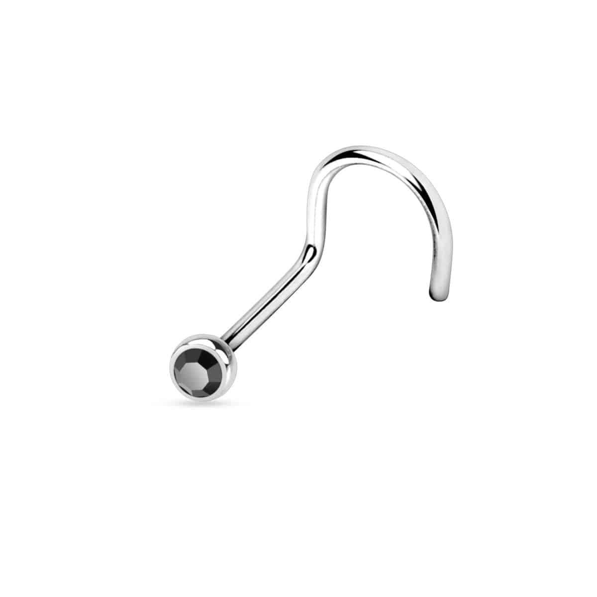 316L surgical steel nose piercing with round press-fit ball and black gem