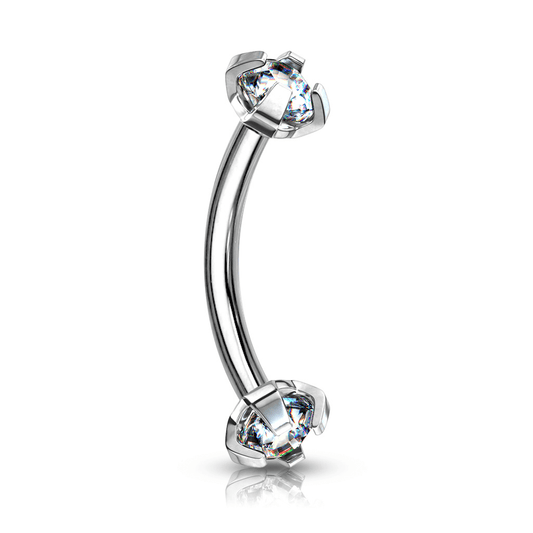 Prong Set Gem Curved Eyebrow Barbell - SkinKandy | Body Jewellery & Piercing Online Australia