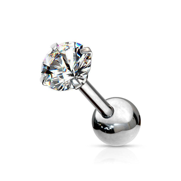 Round CZ Gem Top Steel Barbell