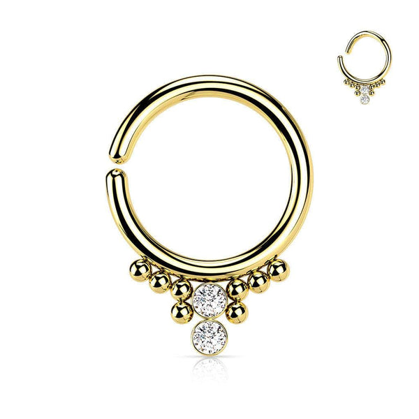 Solid Balls with CZ Gems Bendable Hoop Ring