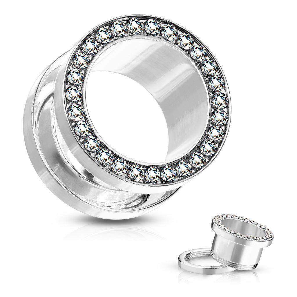 Steel Clear Gem Screw Fit Flesh Tunnel - SkinKandy | Body Jewellery & Piercing Online Australia
