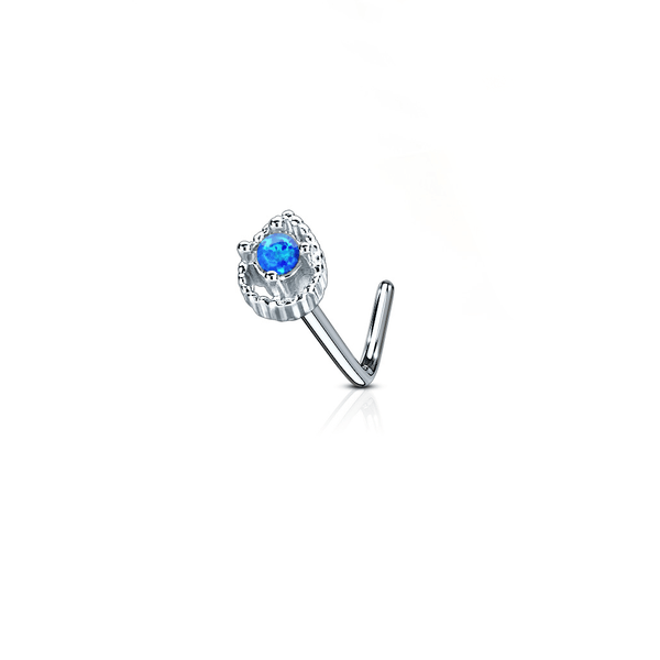 Tear Drop Opal Centre L Bend Nose Stud - Opal Blue