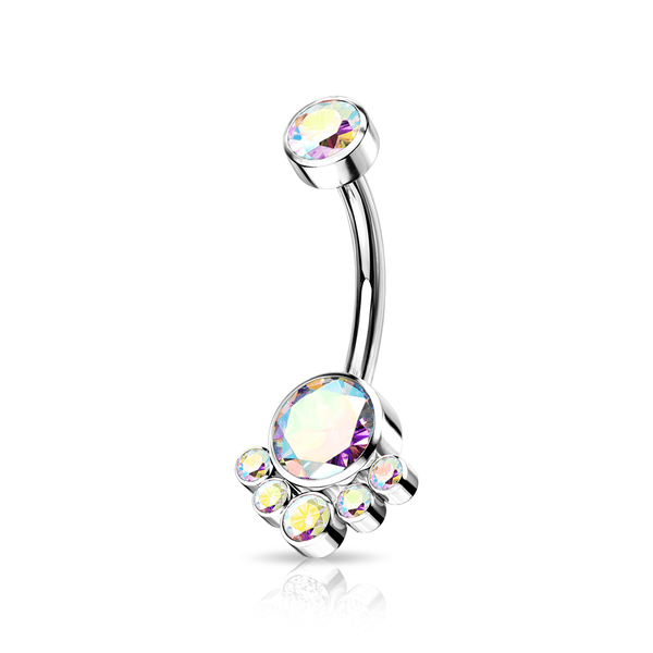 Titanium Belly Ring with CZ Cluster Top
