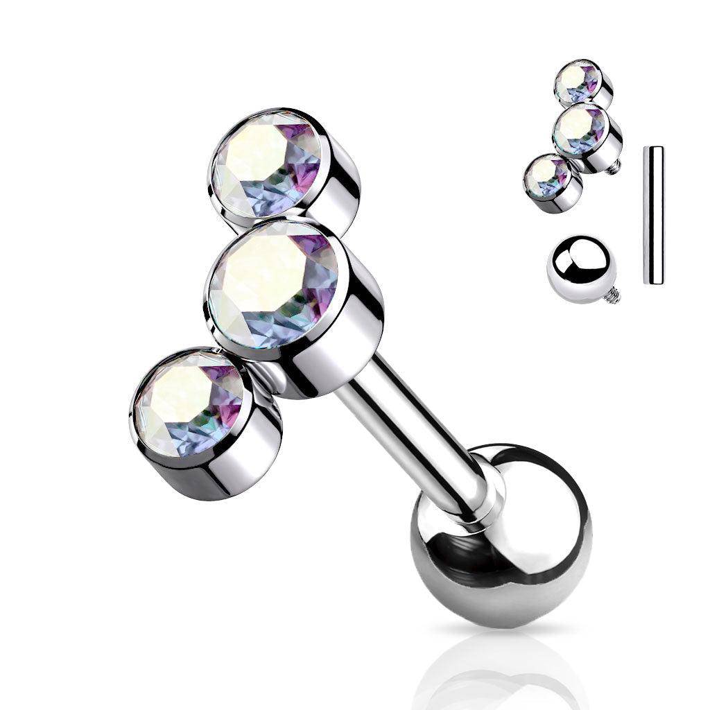 Titanium Curve Gem Internally Threaded Cartilage Barbell