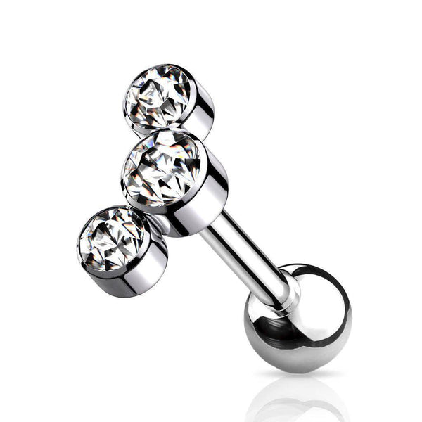 Titanium Curve Gem Internally Threaded Cartilage Barbell