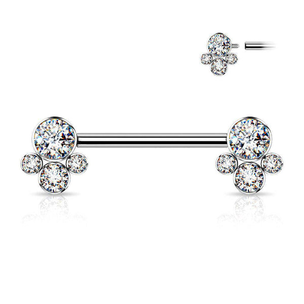 Titanium Nipple Bar with Internally Threaded CZ Bezel Ends