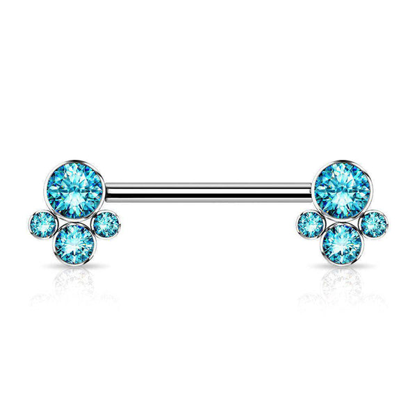Titanium Nipple Bar with Internally Threaded CZ Bezel Ends