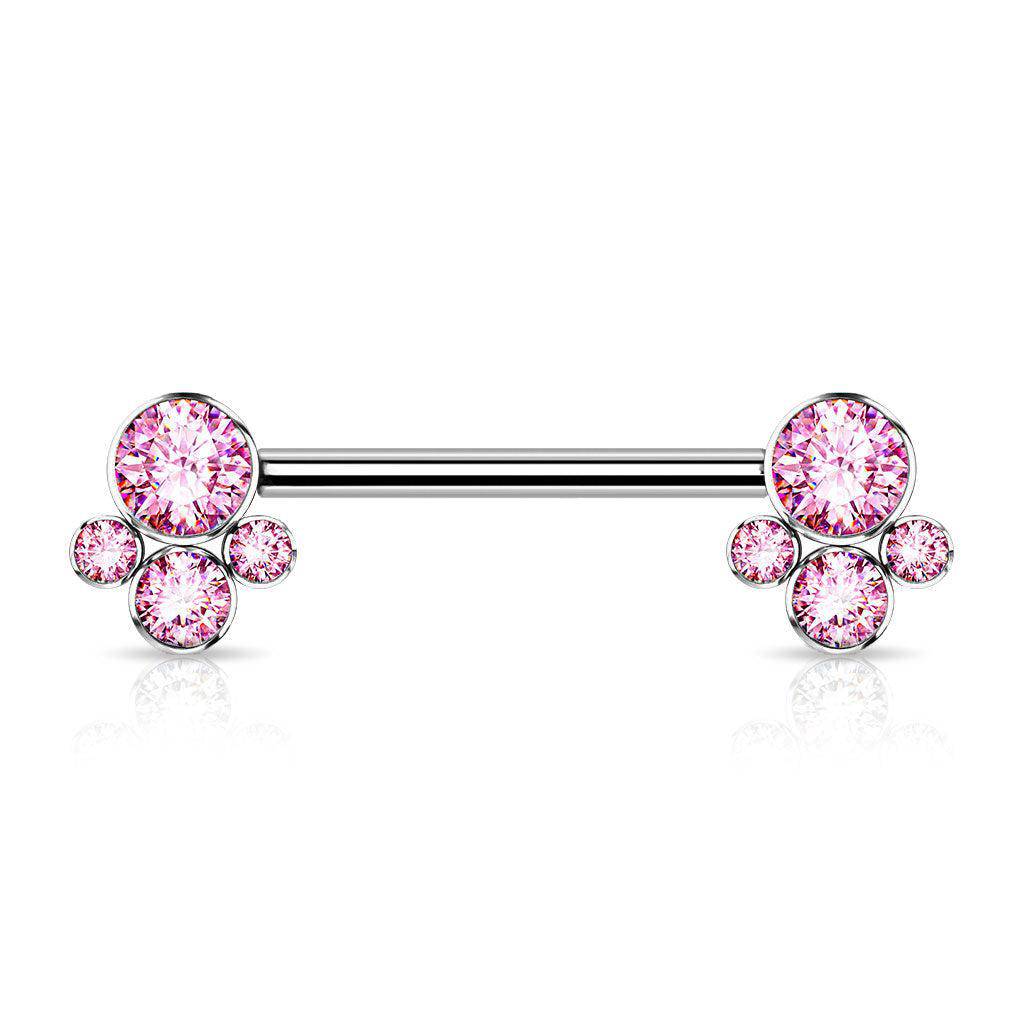 Titanium Nipple Bar with Internally Threaded CZ Bezel Ends - SkinKandy | Body Jewellery & Piercing Online Australia