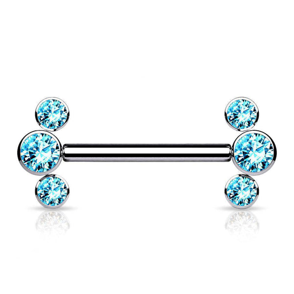 Threadless Titanium Nipple Bar with 3 CZ Bezel Ends