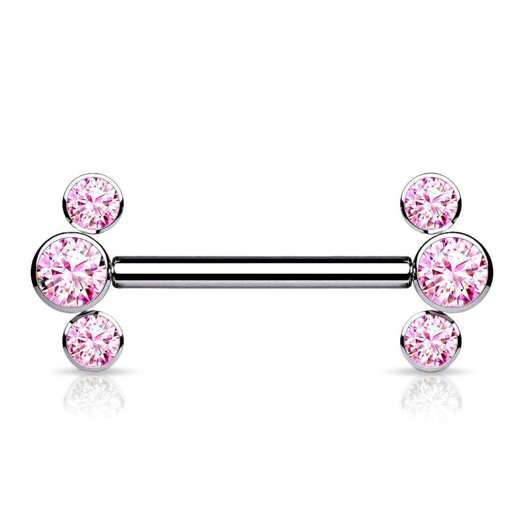 Threadless Titanium Nipple Bar with 3 CZ Bezel Ends - SkinKandy | Body Jewellery & Piercing Online Australia