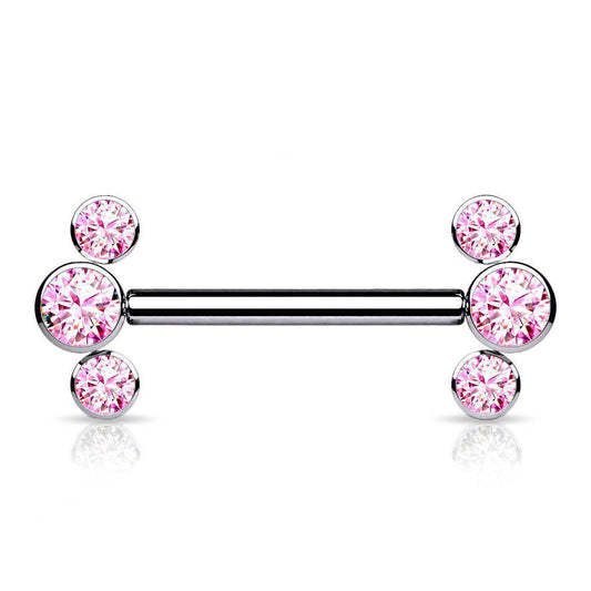 Threadless Titanium Nipple Bar with 3 CZ Bezel Ends - SkinKandy | Body Jewellery & Piercing Online Australia