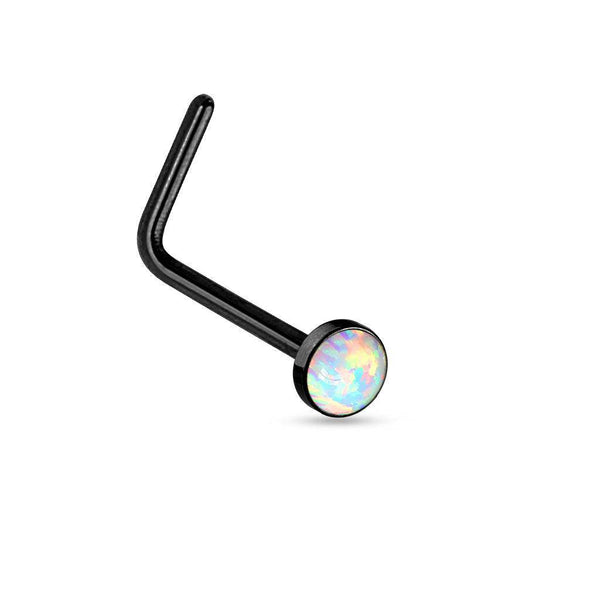 White Opal Nose Ring with Top L Bend
